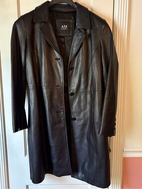 AM Studio Black Leather Button-Up Coat (petite large)